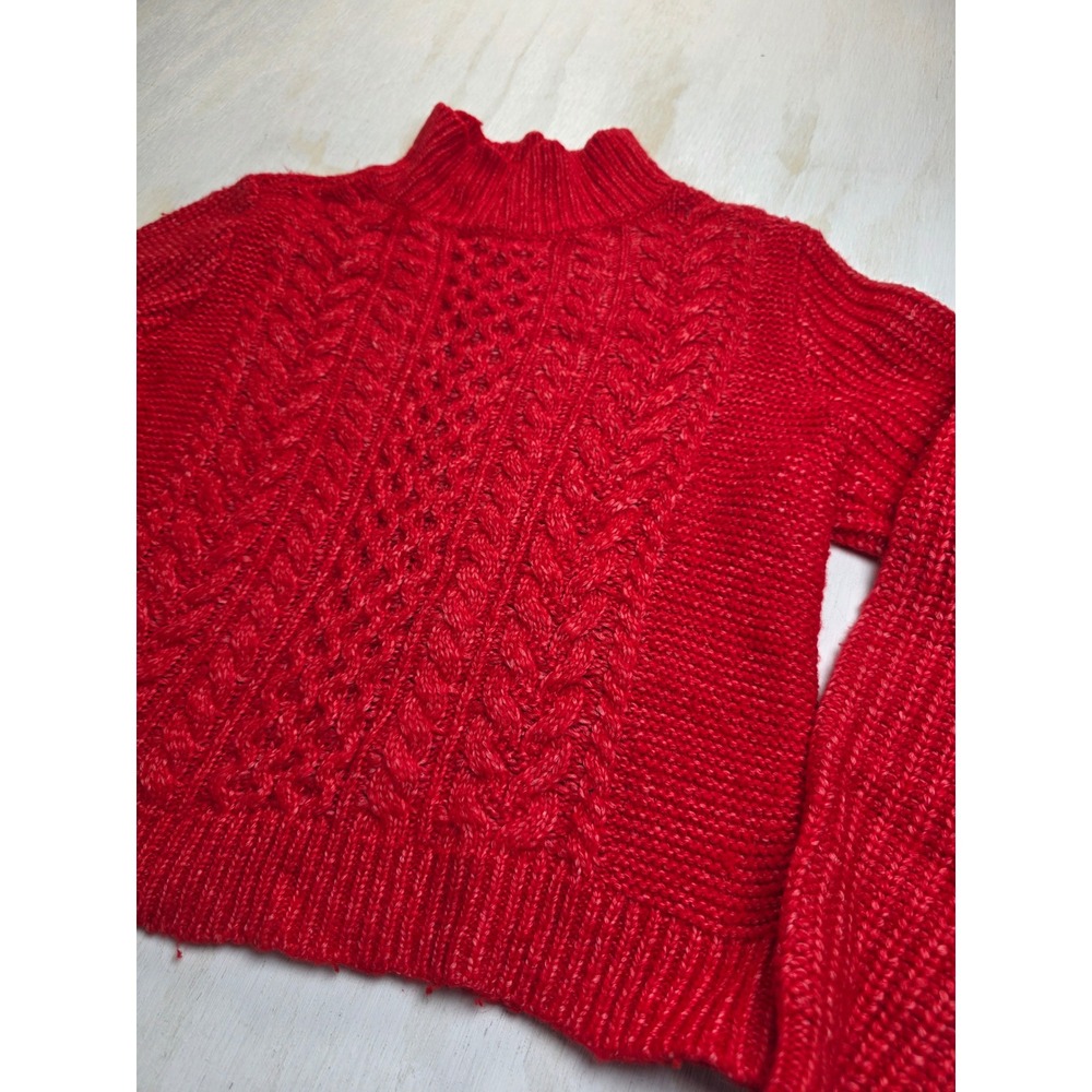 LOFT Red Cable Knit Mock Neck Sweater Womens Medium Chunky Wool Blend Classic